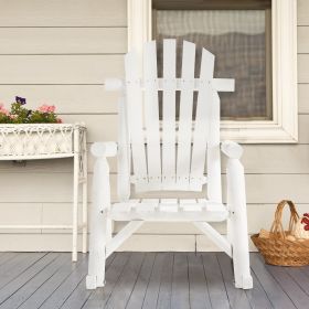 Outdoor Wooden Rocking Chair, Single-Person Adirondack Rocking Patio Chair with Rustic High Back, Slatted Seat and Backrest for Indoor, Backyard, Gard