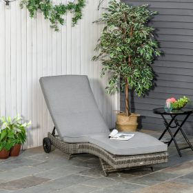 Chaise Lounge Chair Outdoor PE Cushioned Patio Sun Lounger with 5-Level Adjustable Backrest & Wheels for Easy Movement