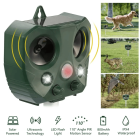 Ultrasonic Animal Repeller Solar Powered Repellent With Motion Sensor LED Flashing Lights (Color: Green)