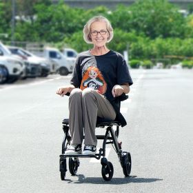 Wheelchair Aluminum Alloy Transport Chair Foldable 15.75-In W Seat 220lbs (Color: Blue)