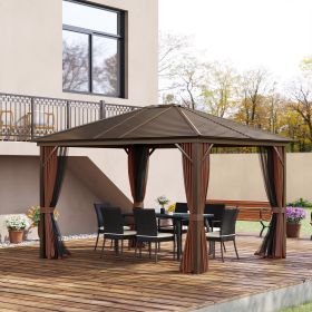 10' x 12' Hardtop Gazebo with Curtains and Netting (Option: Brown-2180x400x275 mm)