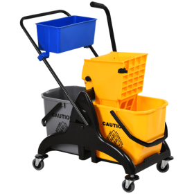 HOMECOM 6.9 Gallon Mop Bucket Swivel Arm Cart With Easy-to-use Side Pressure Swivel Arm Smooth Wheels And Mop Handle Bracket (Color: Yellow)