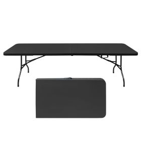8ft Folding Table, Portable Plastic Table for Camping, Picnics, Parties, High Load Bearing Foldable Table Black (Color: as Pic)